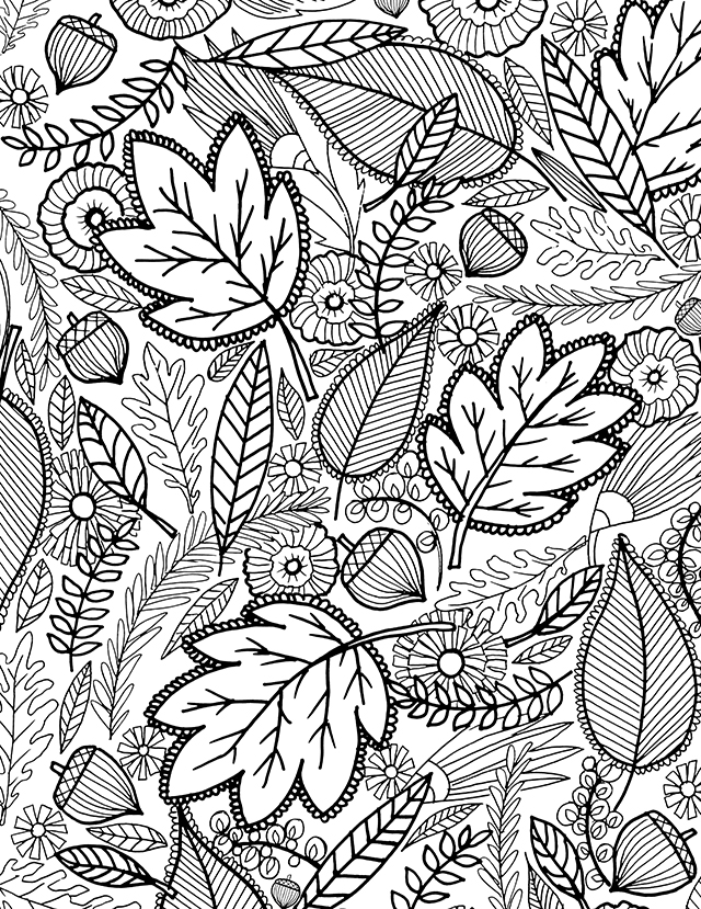 10 Free Autumn Adult Coloring Pages - Raining Crafts & Dogs