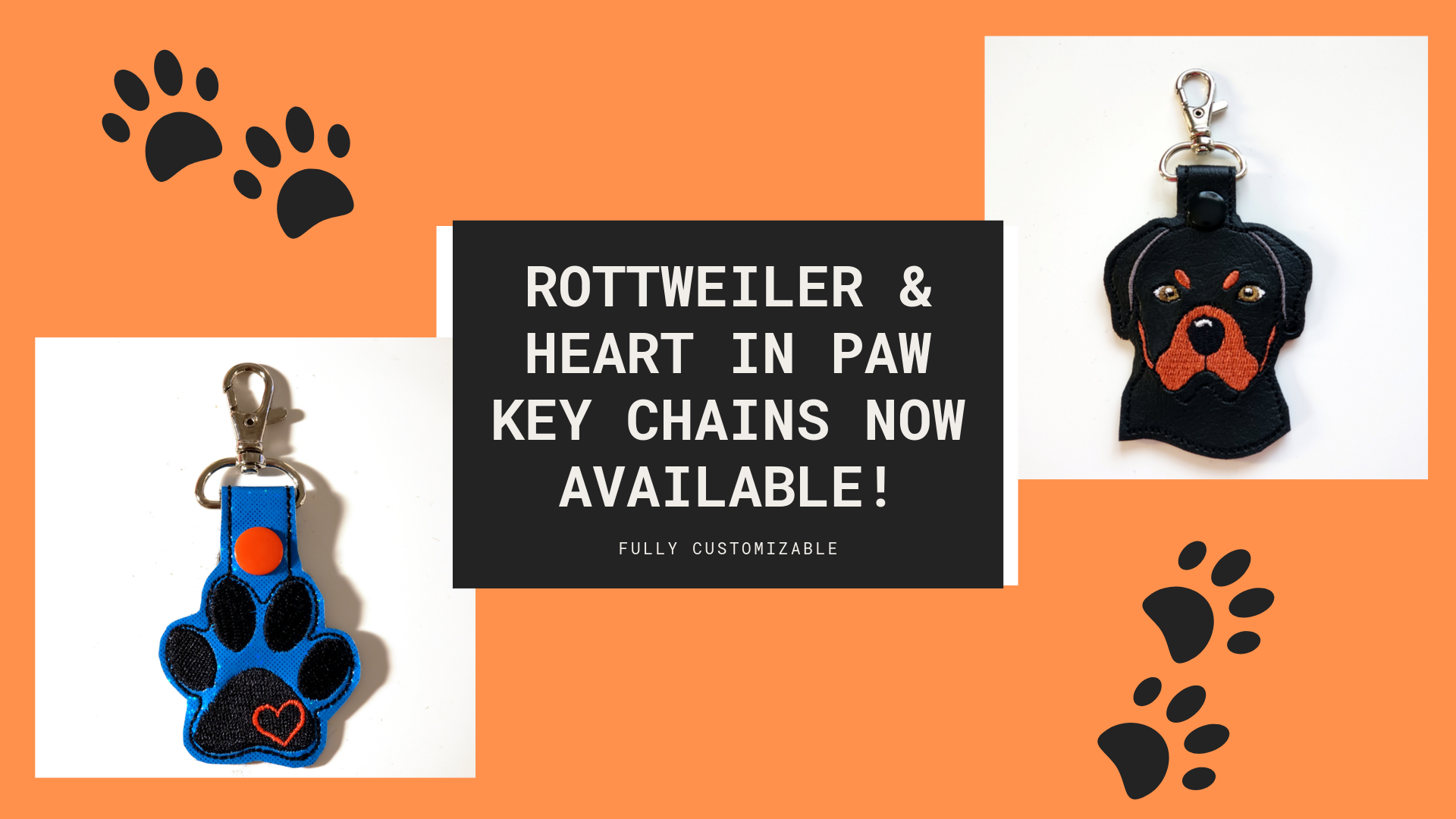 NEW: Rottweiler and Heart in Paw Key Chains