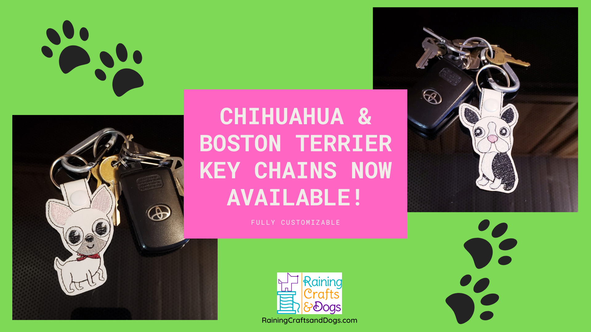 New: Chihuahua and Boston Terrier Cartoon Dog Key Chains